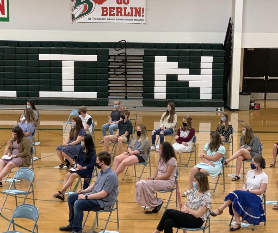 National Honors Society members attend the induction ceremony in the Berlin High School gym at 6:30 p.m. on May 19 to celebrate their success. 