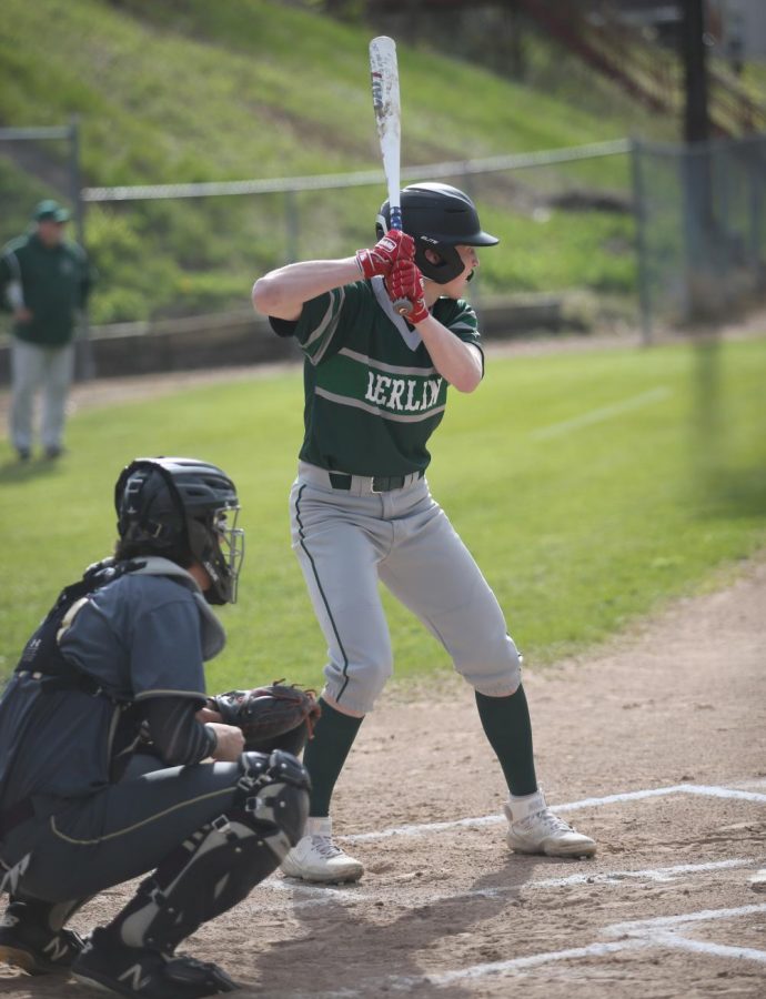 Freshman Wyatt Hamersma looks to get a hit to help the Indians win against Omro on May 10 game. 