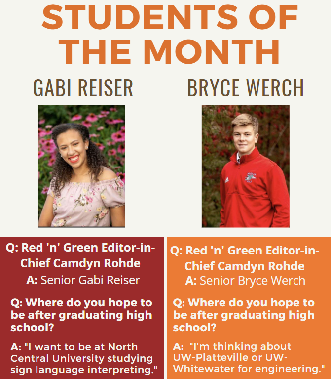 Reiser, Werch, chosen as October Students of the Month