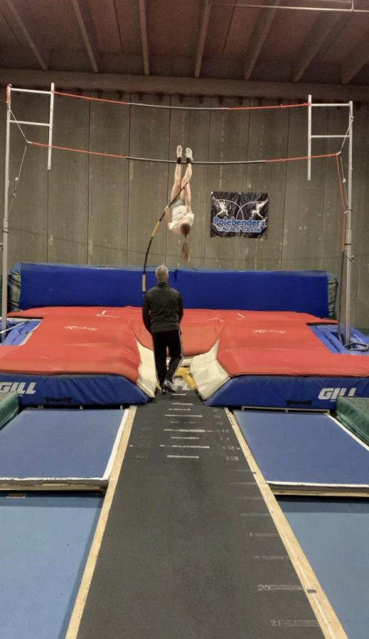 Senior Grace Werch vaults at Polebender Vaulting Club in Waukesha. Werch broke a school record last year which is now 10 feet and hopes to break more this year. “I learn different coaching styles and different ways to do things in my vault. Mostly it helps me work on muscle memory and improve the little things so in the season I dont have to,” Werch said. 