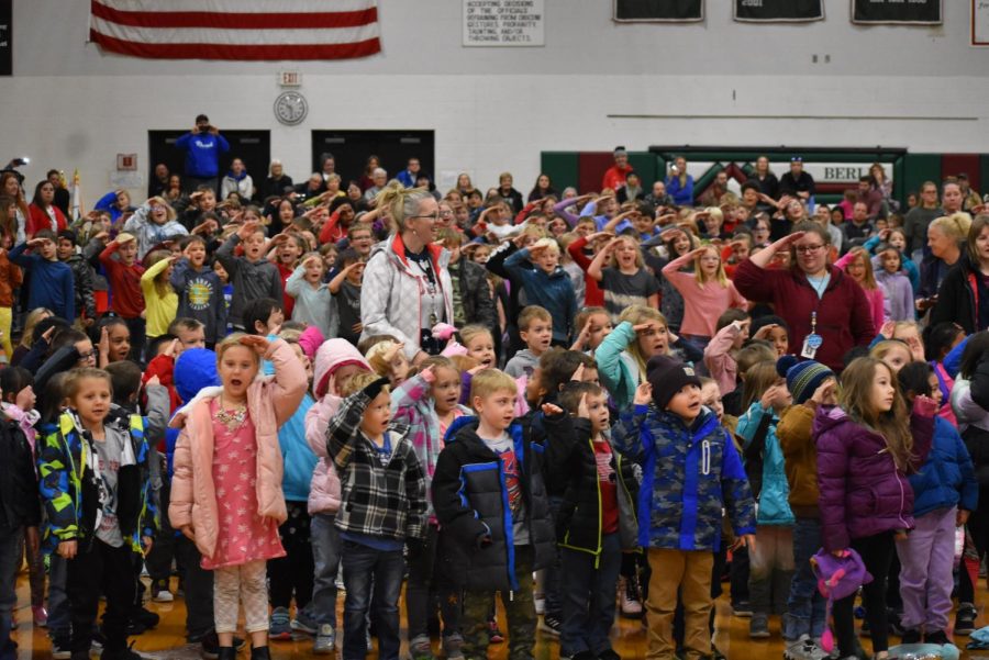 Clay Lamberton students sing Youre a Grand Old Flag for the Veterans. 