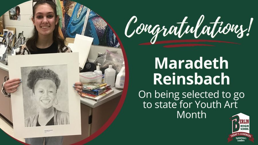 Congratulations to freshmen Meradeth Reinsbach for her work being recognized at the state level for Youth Art Month