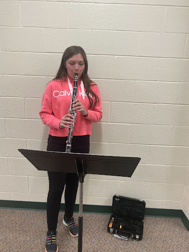 Junior Emma Latza rehearses for Solo & Ensemble on March 4. 