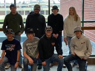 With eight members from Berlin, the trap team is growing in size. The team is currently 6-1.
Top(L-R): Sophomore Dalton Peters, freshman Aidan Fritz, Junior RJ Gropp, sophomore  Ali Young. Bottom (L-R): freshmen Dierks Martin, sophomore Mason Hansen, sophomore Owen Hutzler, freshman Brayden Flannigan. 