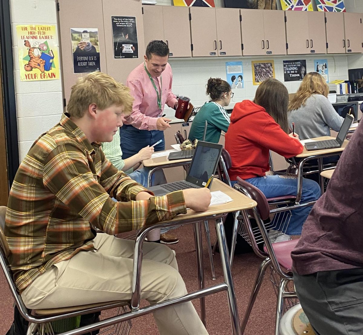 New assistant principal Kurt Schommer makes his rounds through the classrooms. Schommer checked in with students about their learning and observed the class activities. 