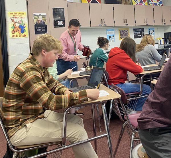 New assistant principal Kurt Schommer makes his rounds through the classrooms. Schommer checked in with students about their learning and observed the class activities. 