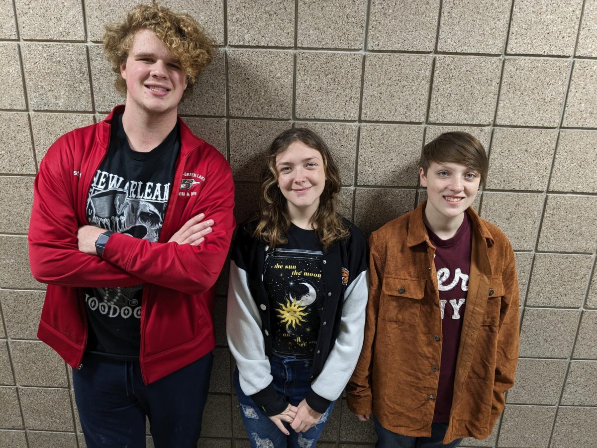 Winners of the Short Story Contest junior Aidan Pierstorff, junior Arianna McCormick, junior Andrew Rozek collected their prize money form the Wordsmiths of Berlin.