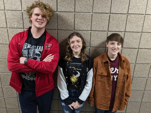 Winners of the Short Story Contest junior Aidan Pierstorff, junior Arianna McCormick, junior Andrew Rozek collected their prize money form the Wordsmiths of Berlin.