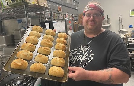 Nicholas Bijak and his homemade bread rolls. These were part of the side to his special of the day.
