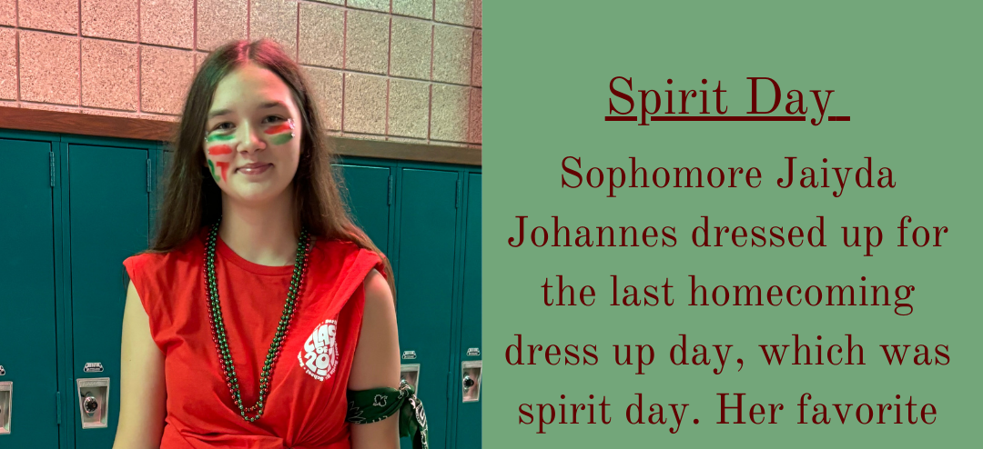 On Friday, the last day of homecoming, sophomore Jaiyda Johannes dressed up for spirit day.