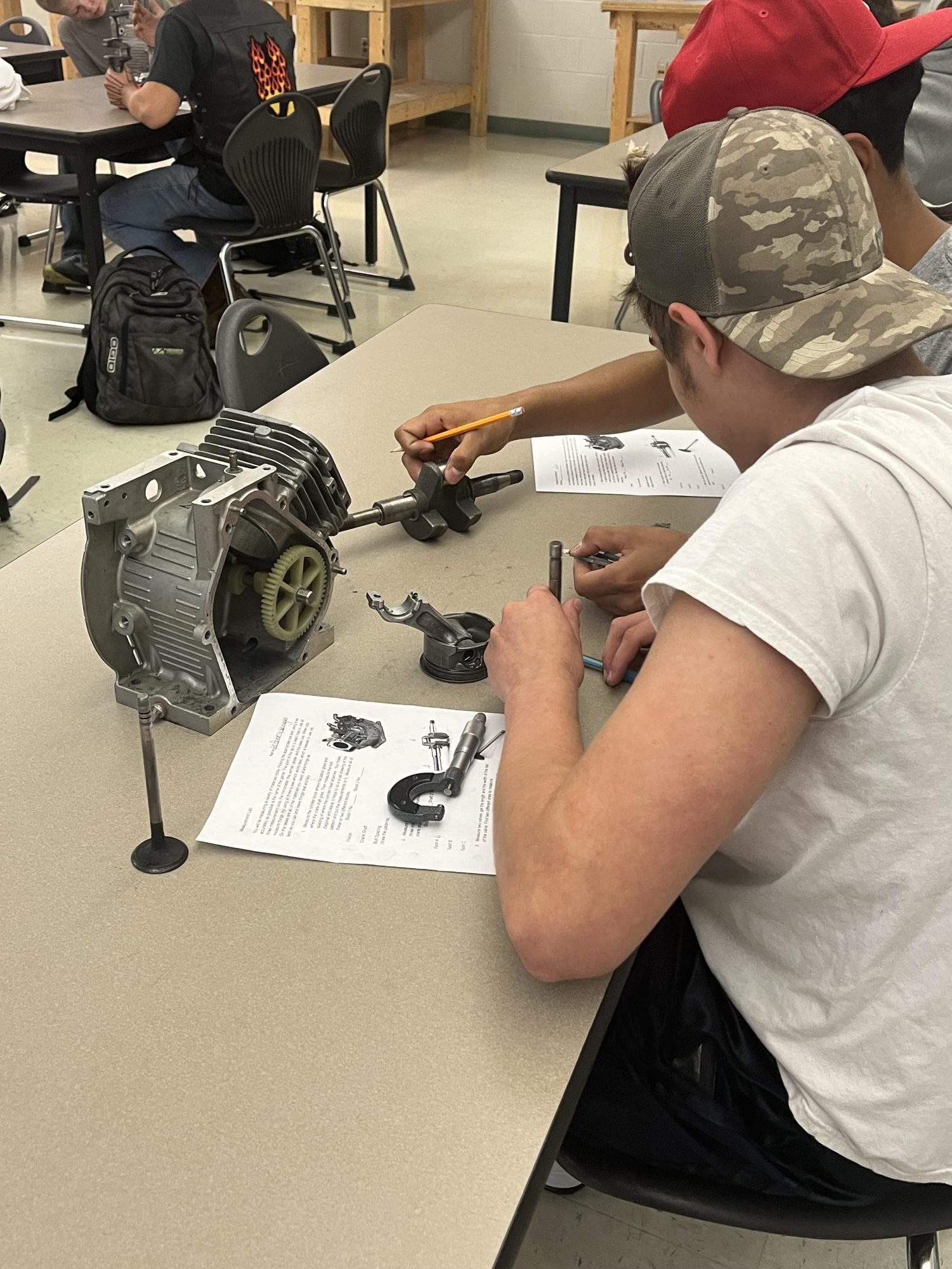 Senior Anthony Spingola in Small Engines. Spingola said his favorite part of the class would probably be working with the engines.