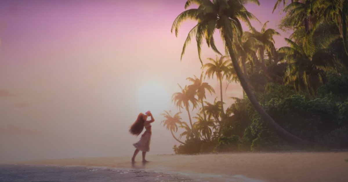 Moana blows a seashell to call out to find other villages and reunite the People of the Ocean. 