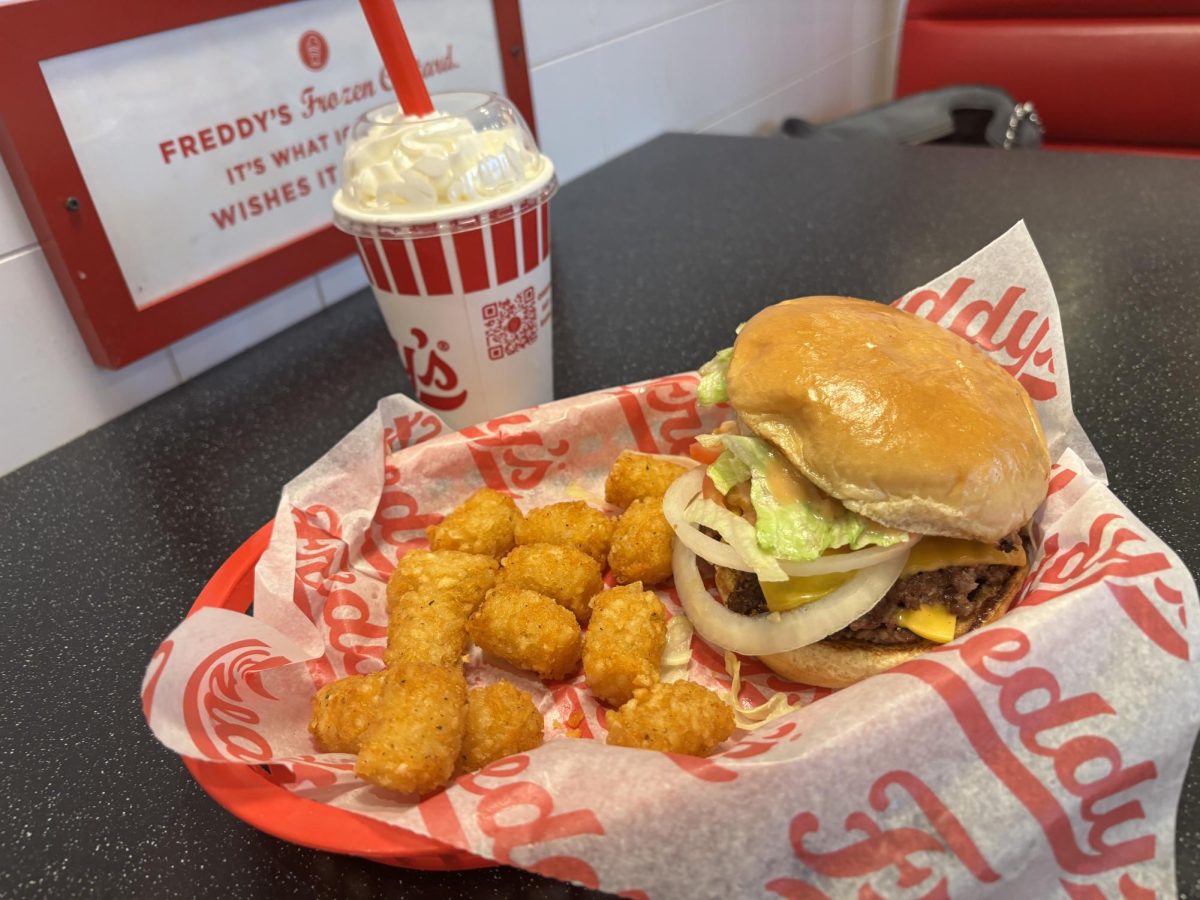 The California Burger, tots and Freddy’s Frost priced at $12.79. For a fast casual spot Freddy’s brings good value and a fun atmosphere.