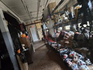 The Haunted Tannery is not open this year. The items in the storage room were used as props and costumes. “We have a lot of stuff that we can afford to sell and still have materials left over for wanted houses if we just started it back up,” Hoppa said. 
