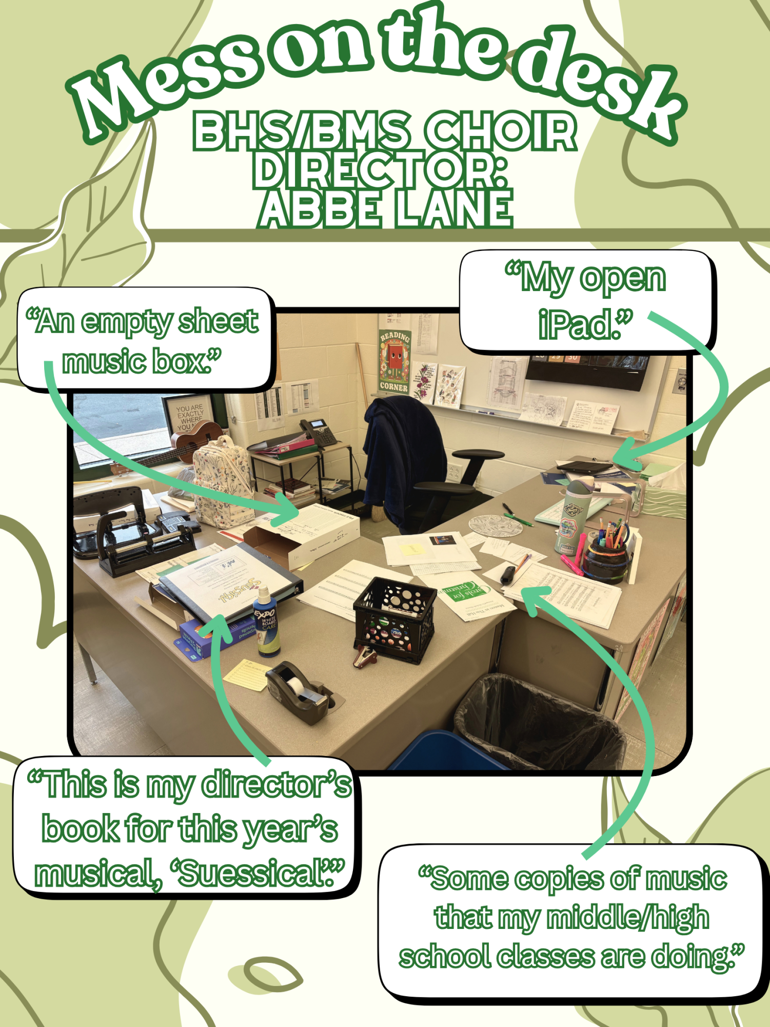 The Red 'n' Green talked to Choir Director Abbe Lane about the mess on her desk.