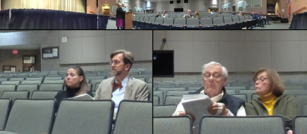 Dr. Durtschi and audience members listen intently as Director of Business Services Tricia Polakowski describes the 2025-2026 budget.