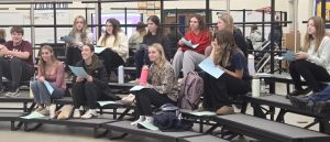 Show choir meets for the first time, setting expectations and going over music. Rehearsals will run on Mondays and Wednesdays in preparation for their Solo & Ensemble entry. “I want a strong sound to show the community and other school districts what show choir is in Berlin. Even though we don't necessarily have all the money to do all the fun competition stuff, we're still a really intelligent, clean looking, good sounding group,” Choir Director Abbe Lane said.