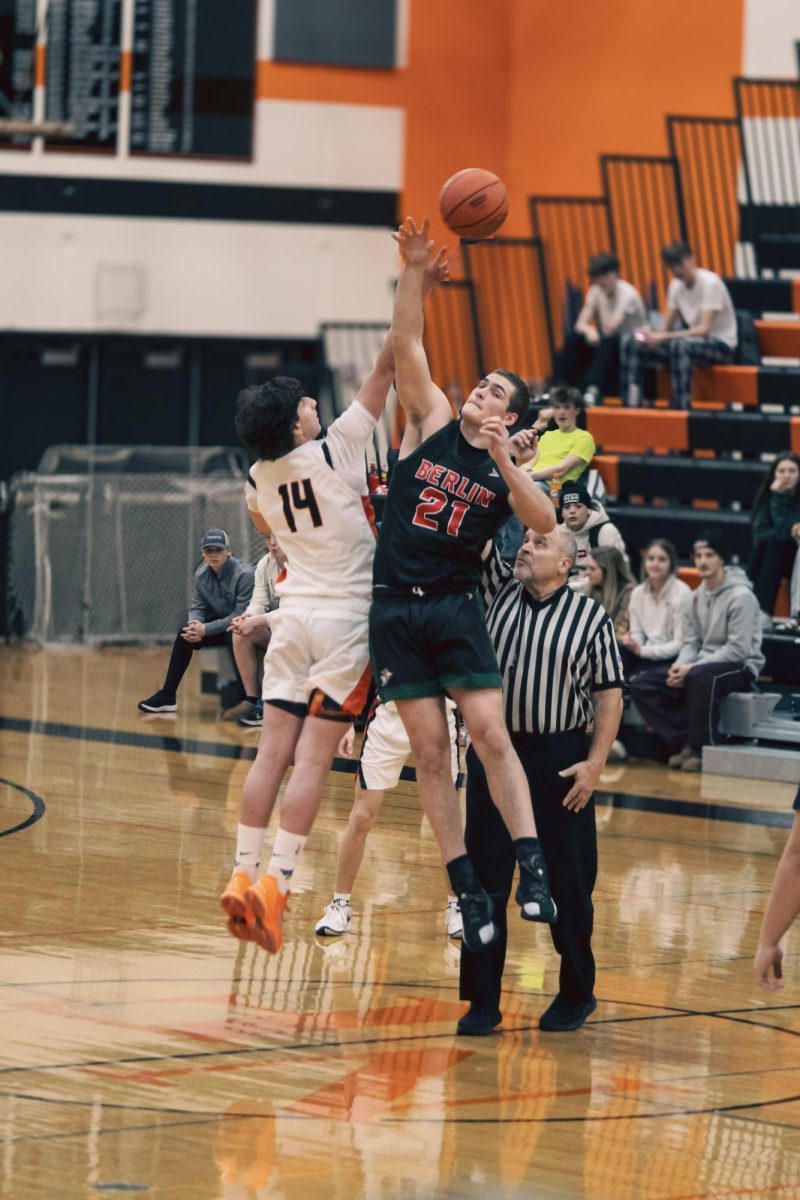 Senior Hayden Redington steals the ball from an opposing player at Ripon High School, on Jan. 22, 2026. Berlin defeated Ripon 75 - 64.
