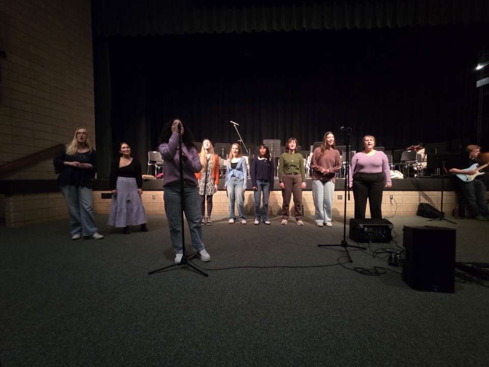UW-Whitewater Vocal Jazz singers sing an all-girls arrangement of “How Deep Is Your Love” arranged by Matthew Chalmers. In total, the groups sang about nine songs in the allotted time. “I really liked the all-girl song. I thought it was really cool that they made it an all-female version of the song, and the soloist was really good, too,” Bruce-DeMuri said.